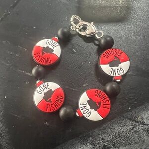 Gone Fishing Bracelet with Red and Black Beads B23